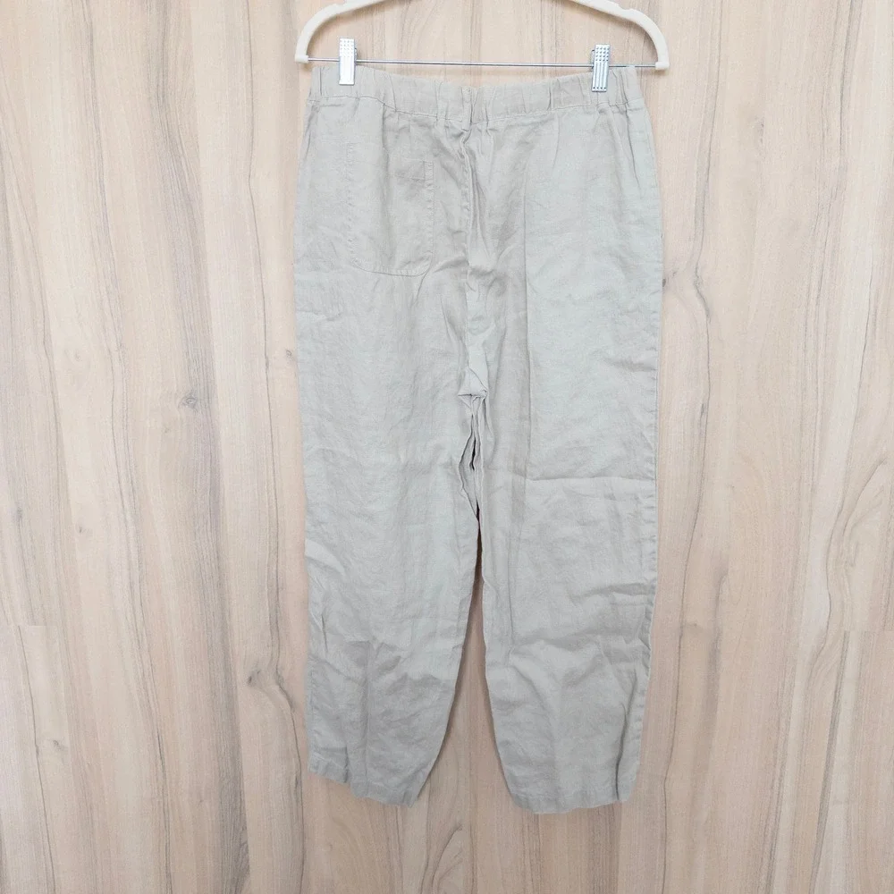 Quince Womens 100% Linen Pants M Beige Relaxed Straight Leg Coastal Minimalist